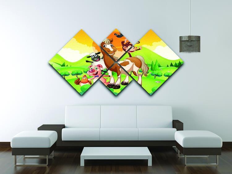 Farm animals in the field 4 Square Multi Panel Canvas - Canvas Art Rocks - 3