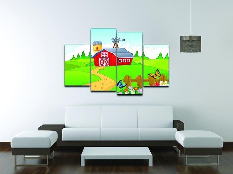 Farm cartoon background 4 Split Panel Canvas - Canvas Art Rocks - 3