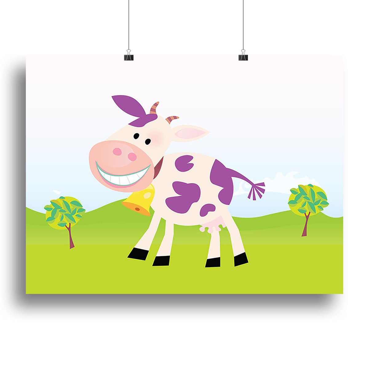 Farm scene with cow Canvas Print or Poster