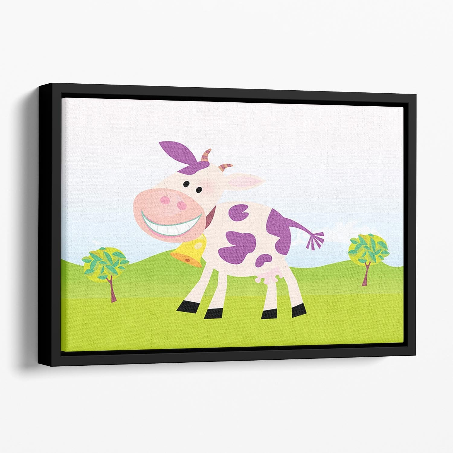 Farm scene with cow Floating Framed Canvas - Canvas Art Rocks - 1