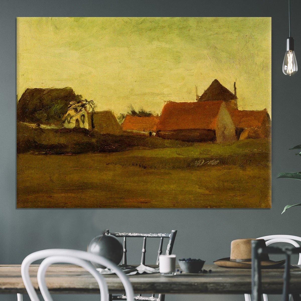 Farmhouses in Loosduinen near The Hague at Twilight by Van Gogh Canvas Print or Poster