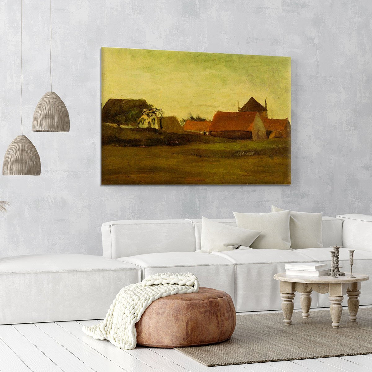 Farmhouses in Loosduinen near The Hague at Twilight by Van Gogh Canvas Print or Poster