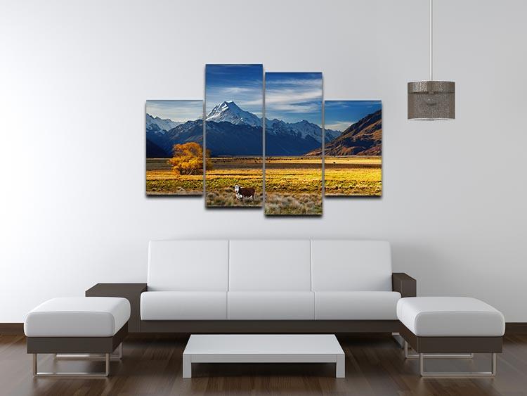 Farmland with grazing cows and Mount Cook 4 Split Panel Canvas - Canvas Art Rocks - 3