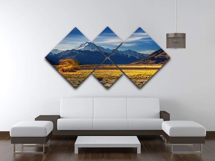 Farmland with grazing cows and Mount Cook 4 Square Multi Panel Canvas - Canvas Art Rocks - 3