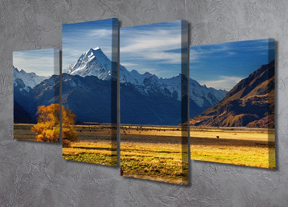 Farmland with grazing cows and Mount Cook on background 4 Split Panel Canvas - Canvas Art Rocks - 2
