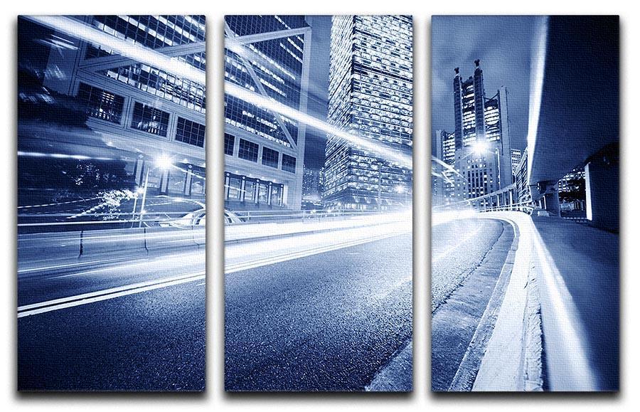 Fast moving cars lights blurred city 3 Split Panel Canvas Print - Canvas Art Rocks - 1
