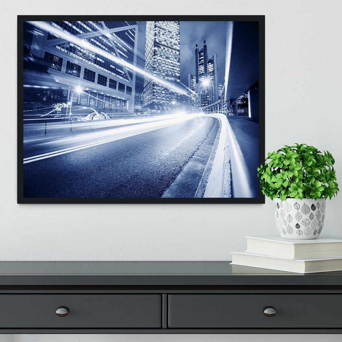 Fast moving cars lights blurred city Framed Print - Canvas Art Rocks - 2
