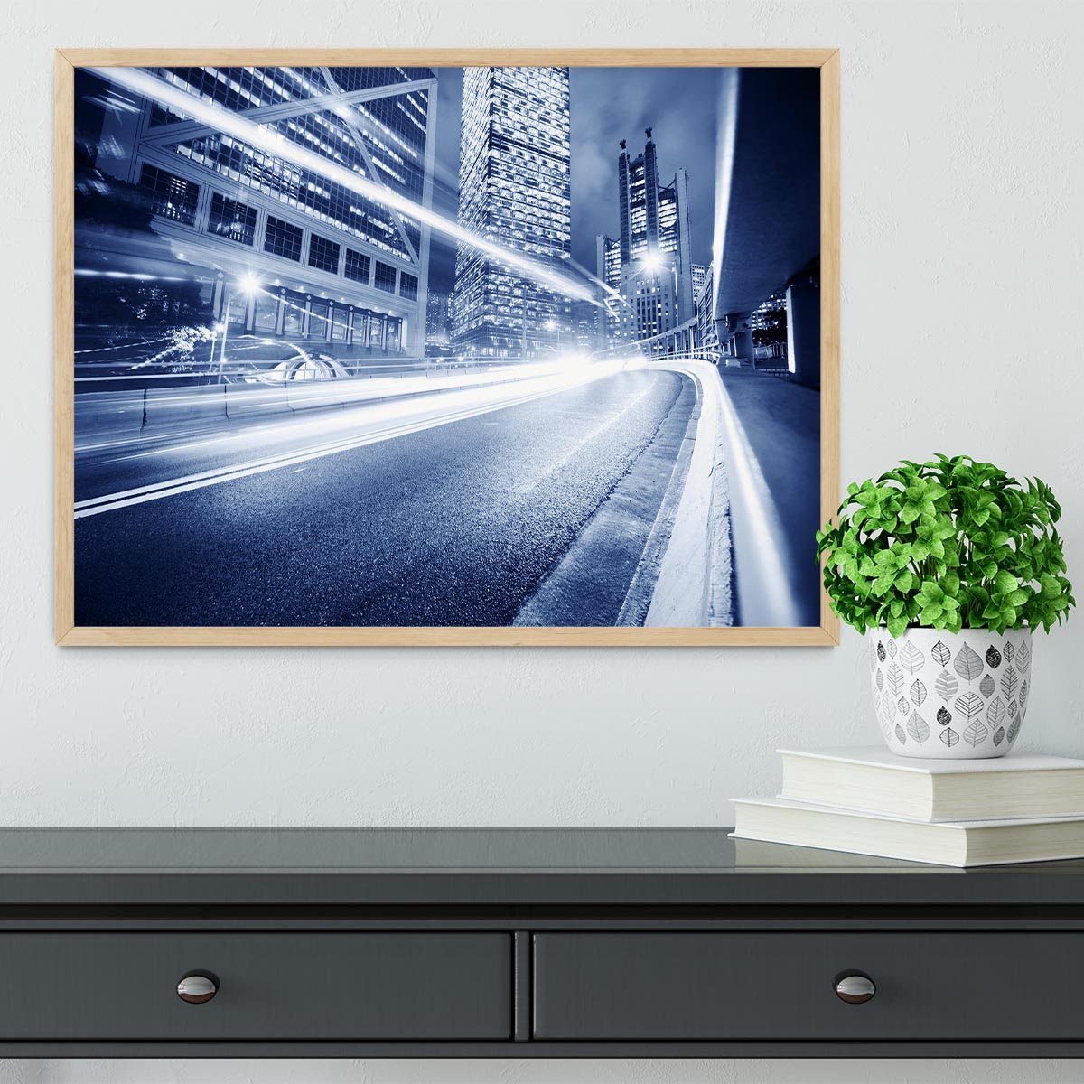 Fast moving cars lights blurred city Framed Print - Canvas Art Rocks - 4