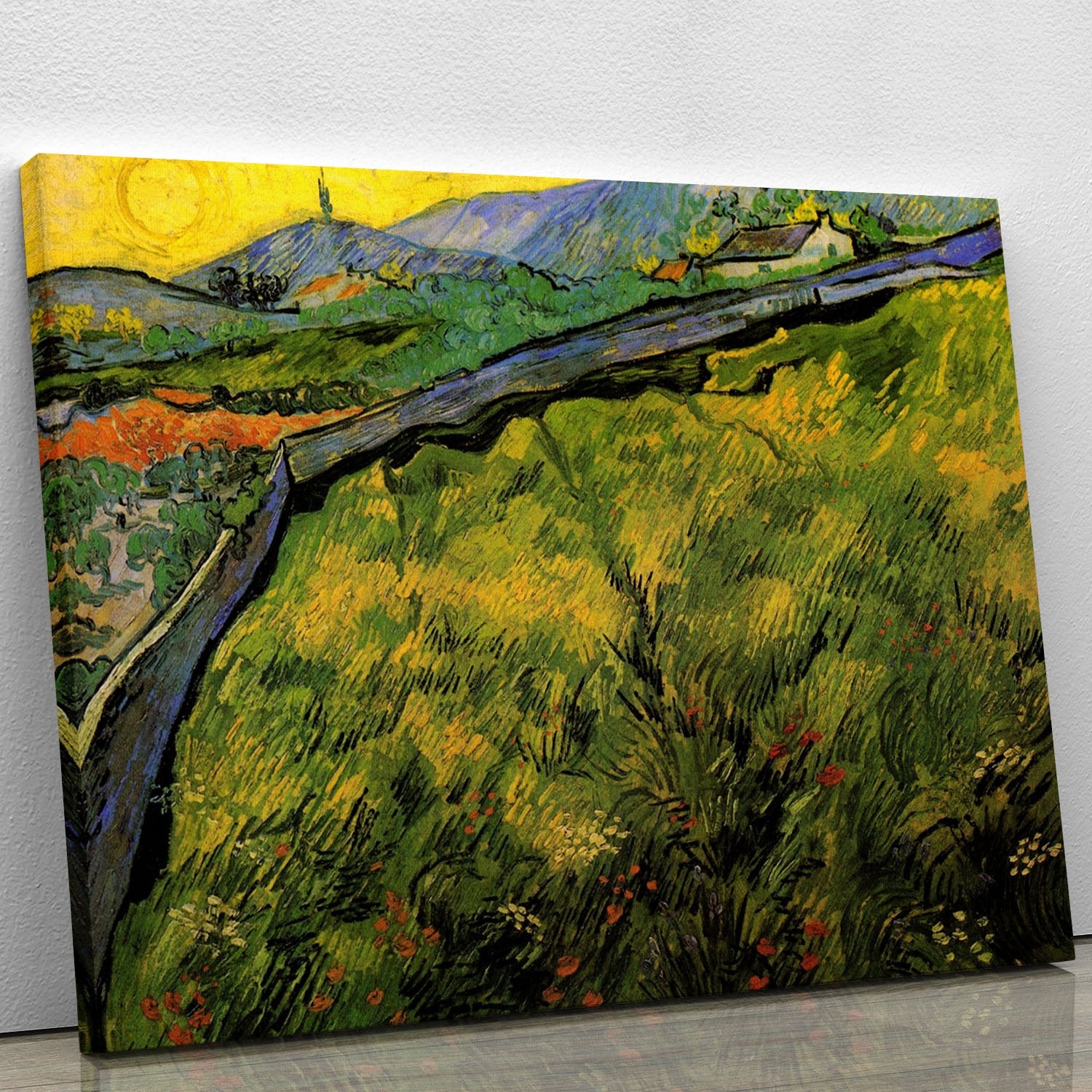 Field of Spring Wheat at Sunrise by Van Gogh Canvas Print or Poster