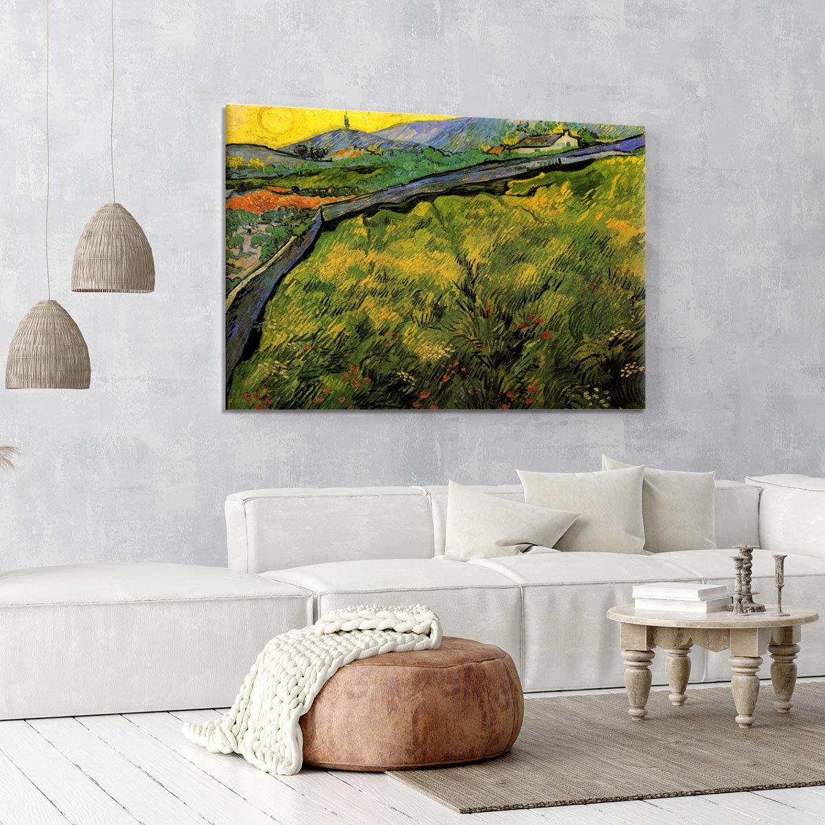 Field of Spring Wheat at Sunrise by Van Gogh Canvas Print or Poster