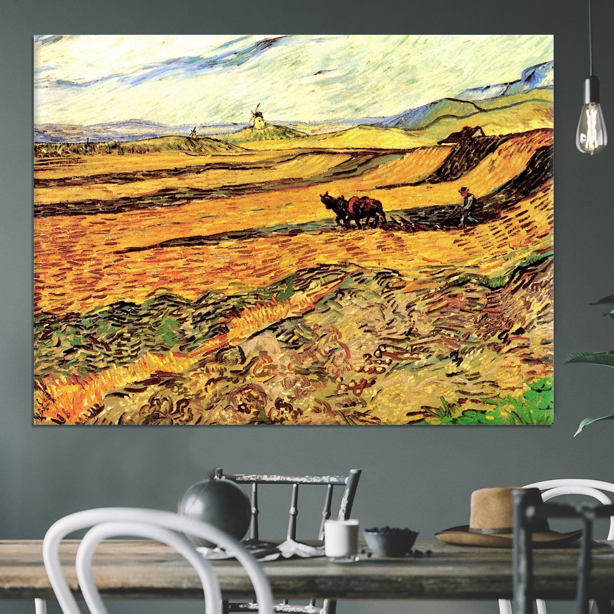 Field with Ploughman and Mill by Van Gogh Canvas Print or Poster