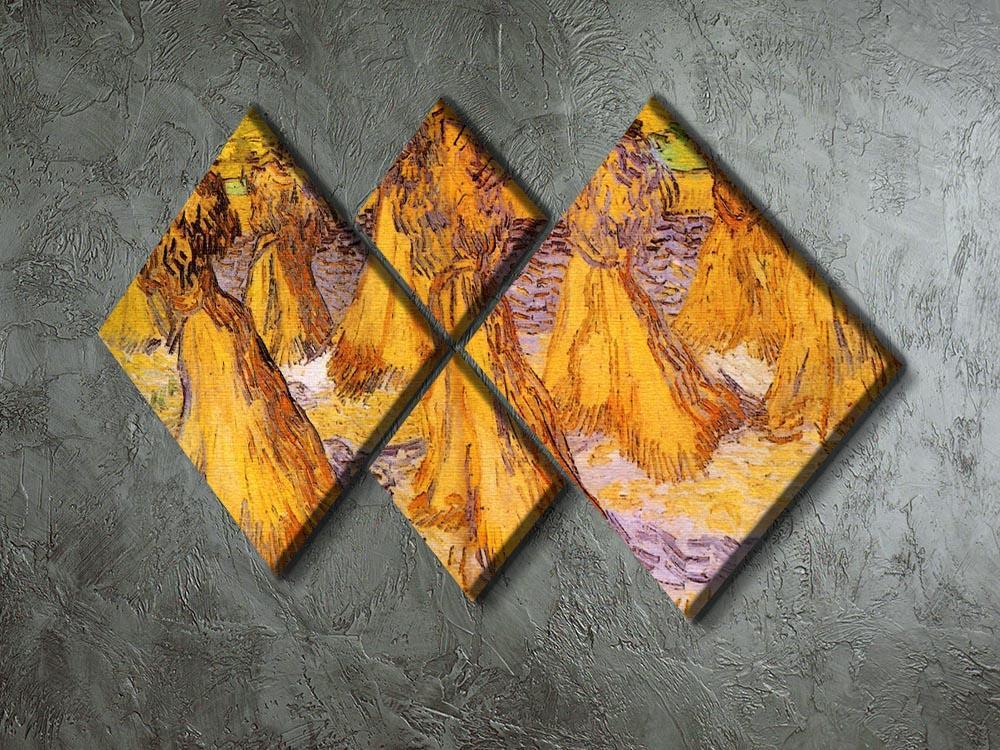 Field with Stacks of Wheat by Van Gogh 4 Square Multi Panel Canvas - Canvas Art Rocks - 2