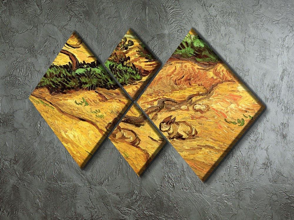 Field with Two Rabbits by Van Gogh 4 Square Multi Panel Canvas - Canvas Art Rocks - 2