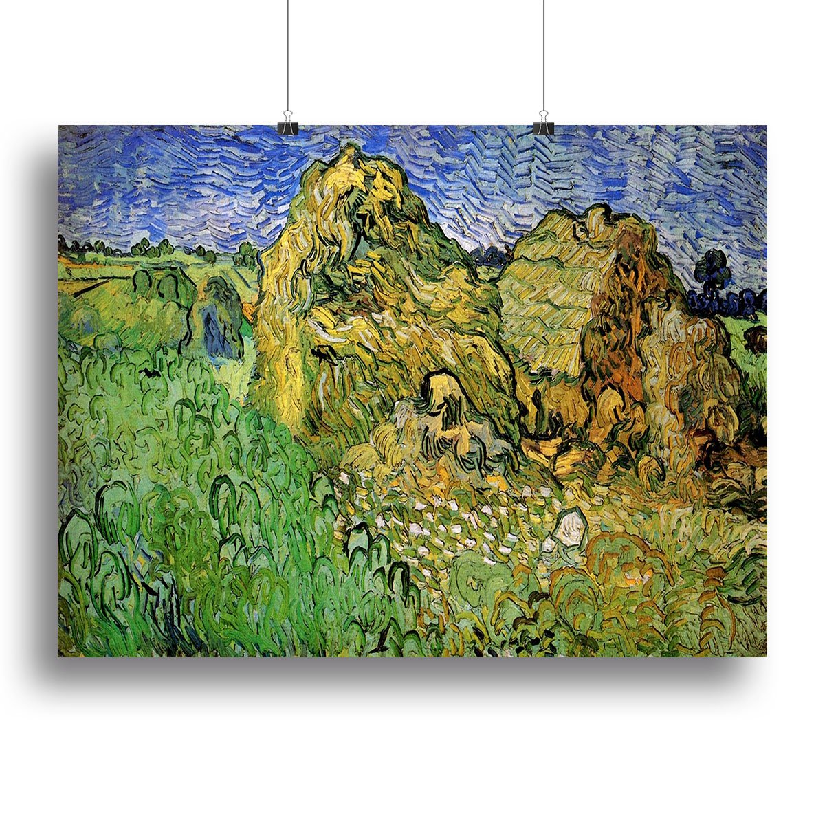 Field with Wheat Stacks by Van Gogh Canvas Print or Poster