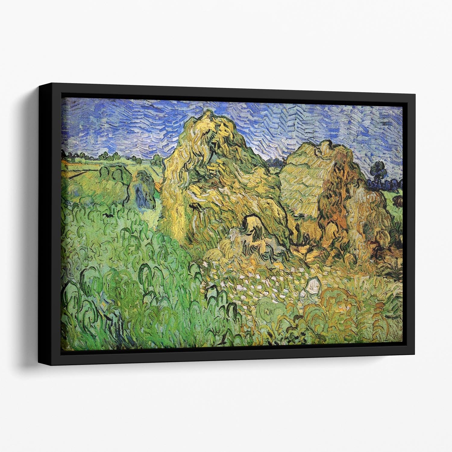 Field with Wheat Stacks by Van Gogh Floating Framed Canvas