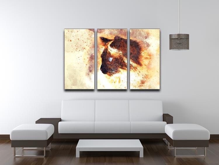 Fire Cat Painting 3 Split Panel Canvas Print - Canvas Art Rocks - 3