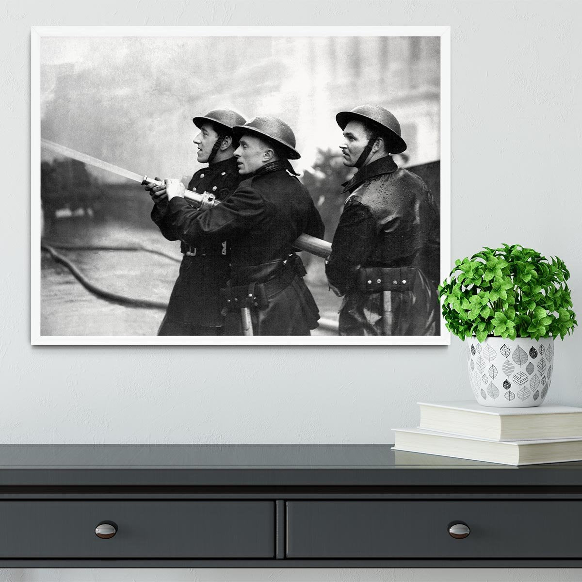 Firefighters morning after air raids London Framed Print - Canvas Art Rocks -6