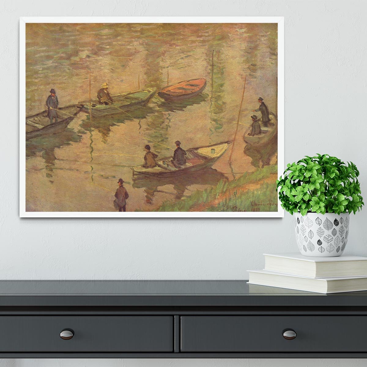 Fishermen on the Seine at Poissy by Claude_Monet Framed Print - Canvas Art Rocks -6