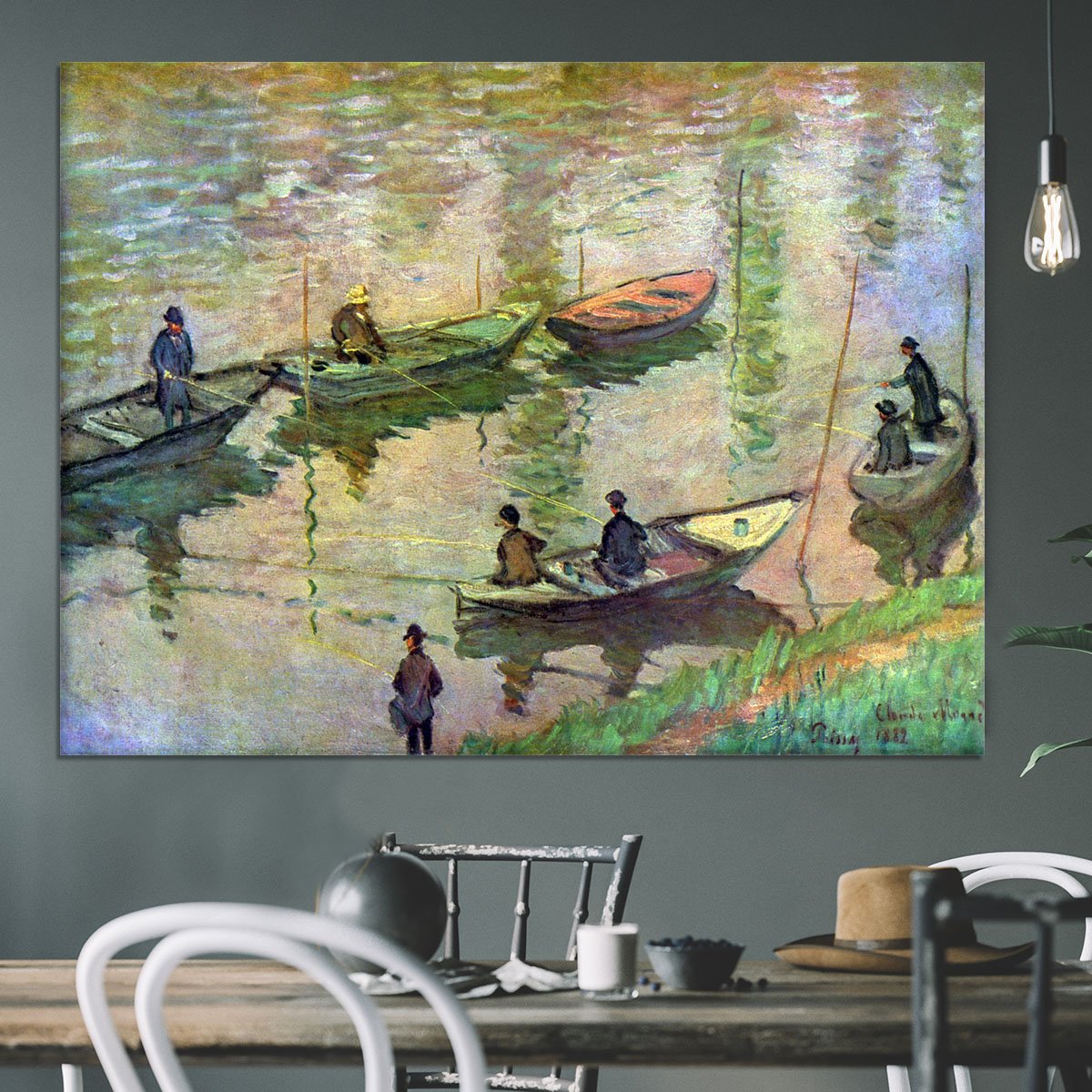 Fishermen on the Seine at Poissy by Monet Canvas Print or Poster
