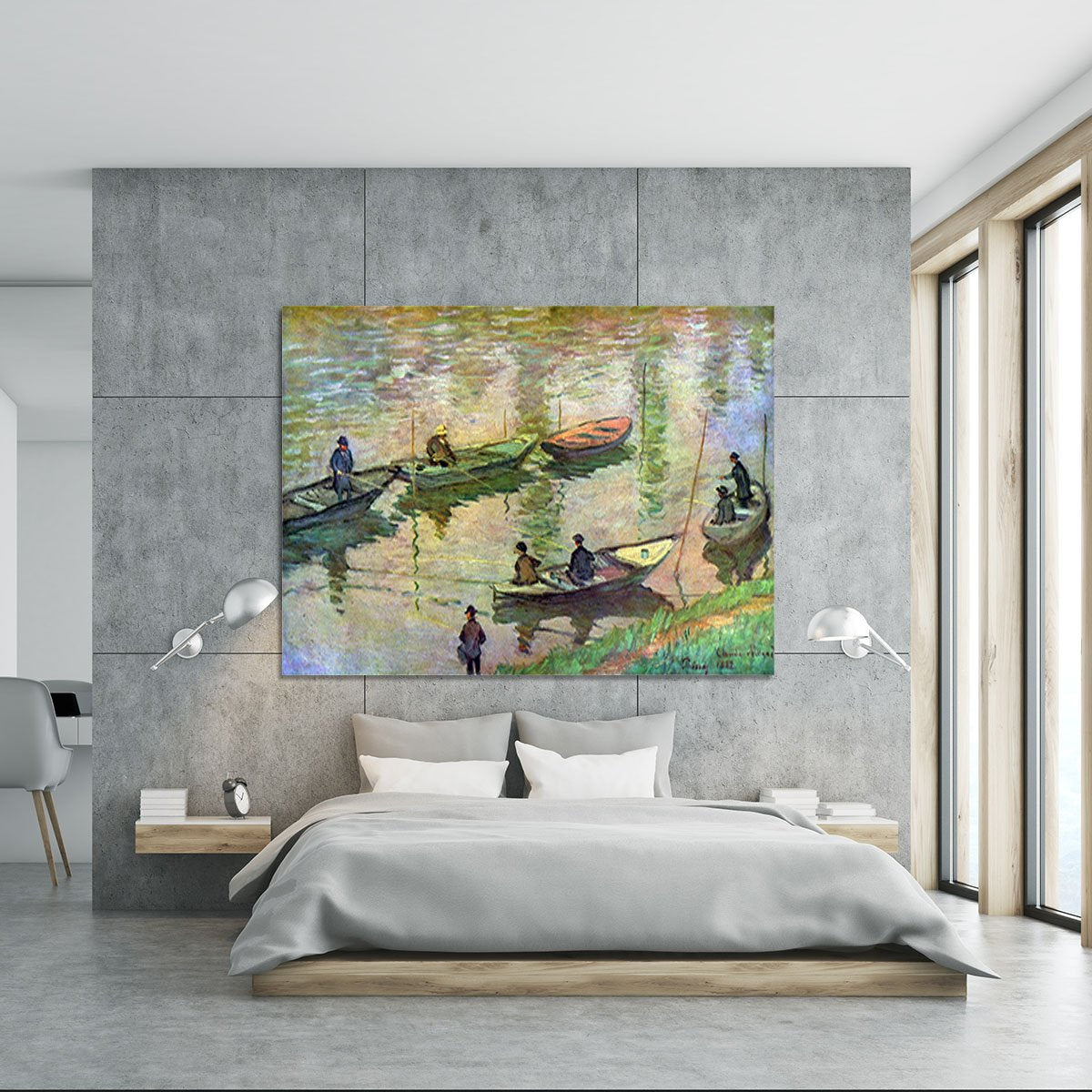 Fishermen on the Seine at Poissy by Monet Canvas Print or Poster