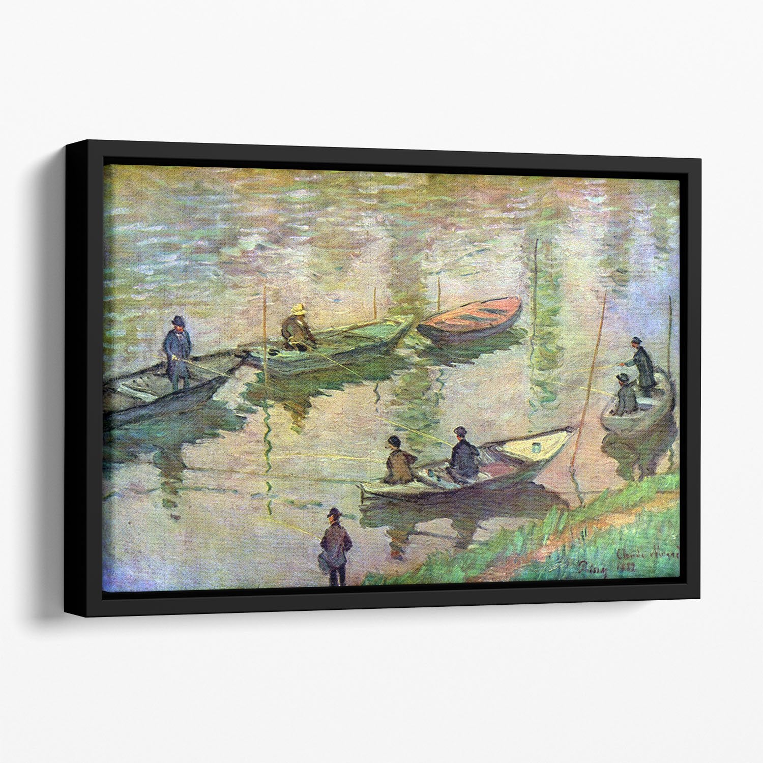 Fishermen on the Seine at Poissy by Monet Floating Framed Canvas