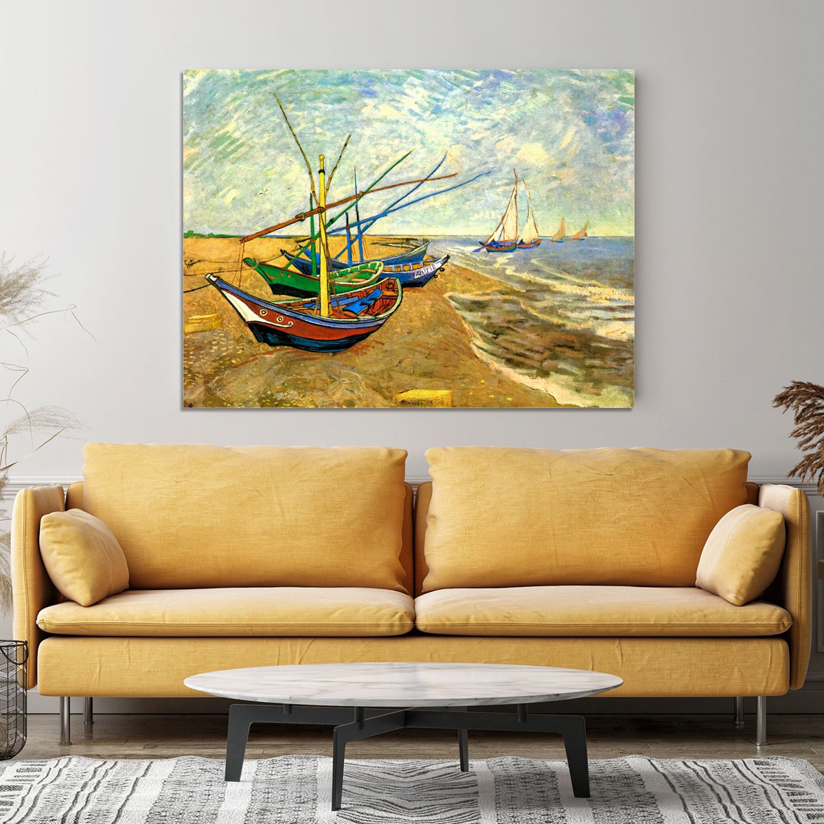 Fishing Boats on the Beach at Saintes-Maries by Van Gogh Canvas Print or Poster