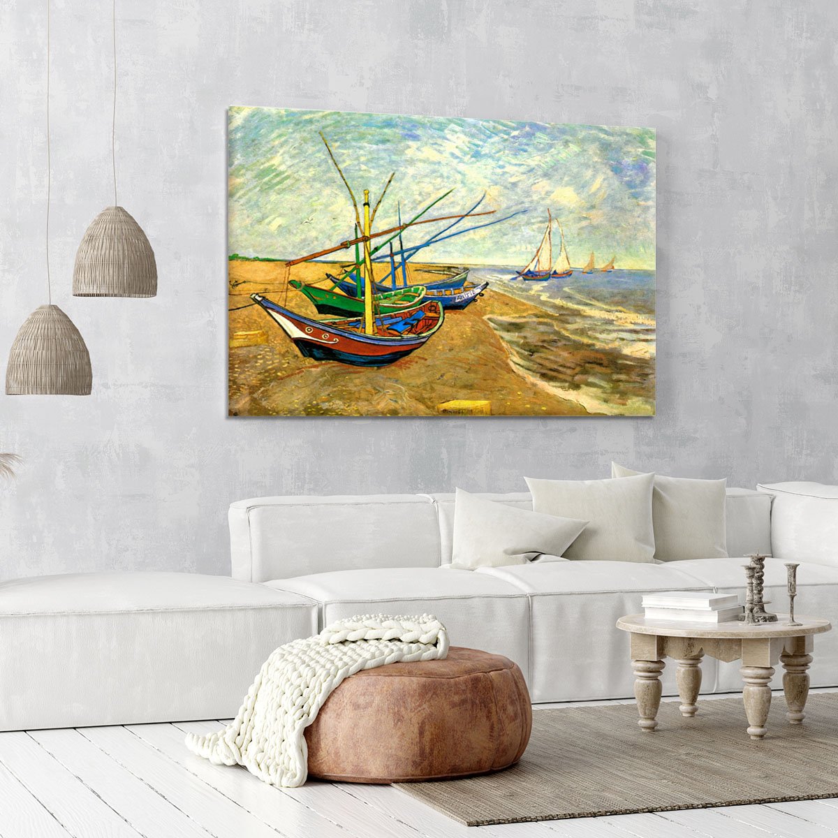 Fishing Boats on the Beach at Saintes-Maries by Van Gogh Canvas Print or Poster