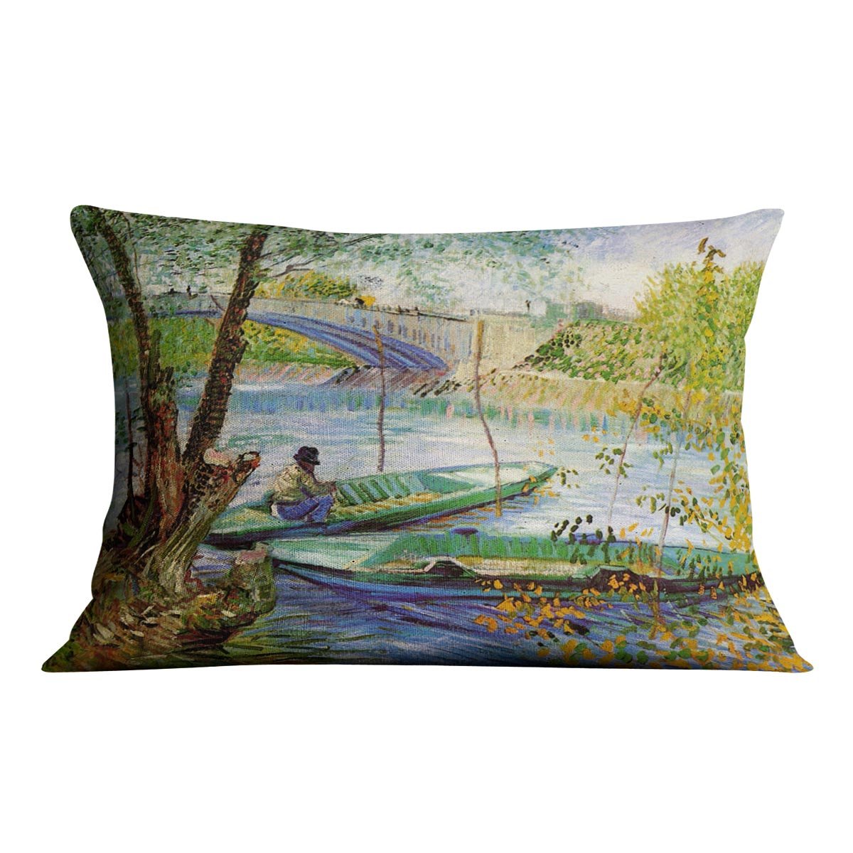 Fishing in Spring by Van Gogh Throw Pillow