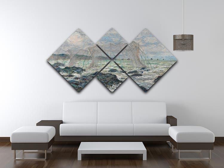 Fishing nets at Pourville by Monet 4 Square Multi Panel Canvas - Canvas Art Rocks - 3