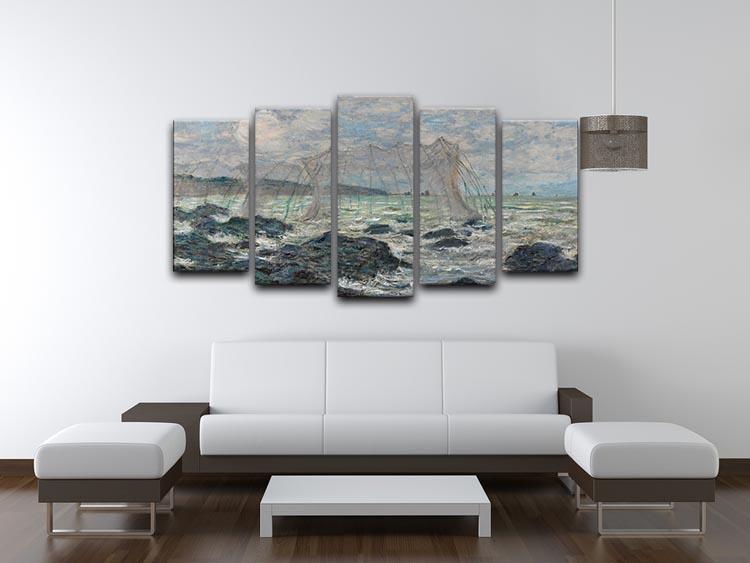 Fishing nets at Pourville by Monet 5 Split Panel Canvas - Canvas Art Rocks - 3
