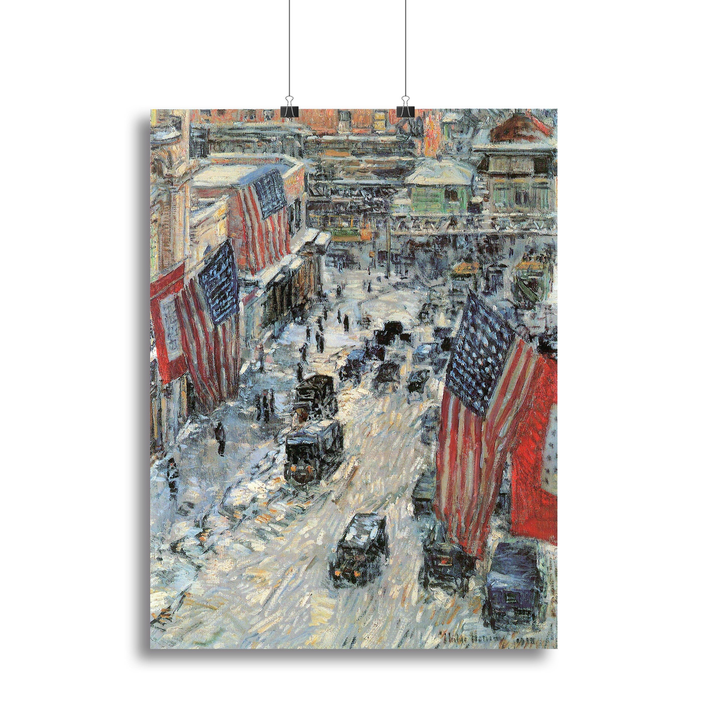 Flags on Fifth Avenue Winter 1918 by Hassam Canvas Print or Poster