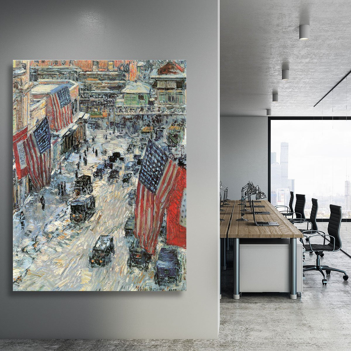 Flags on Fifth Avenue Winter 1918 by Hassam Canvas Print or Poster