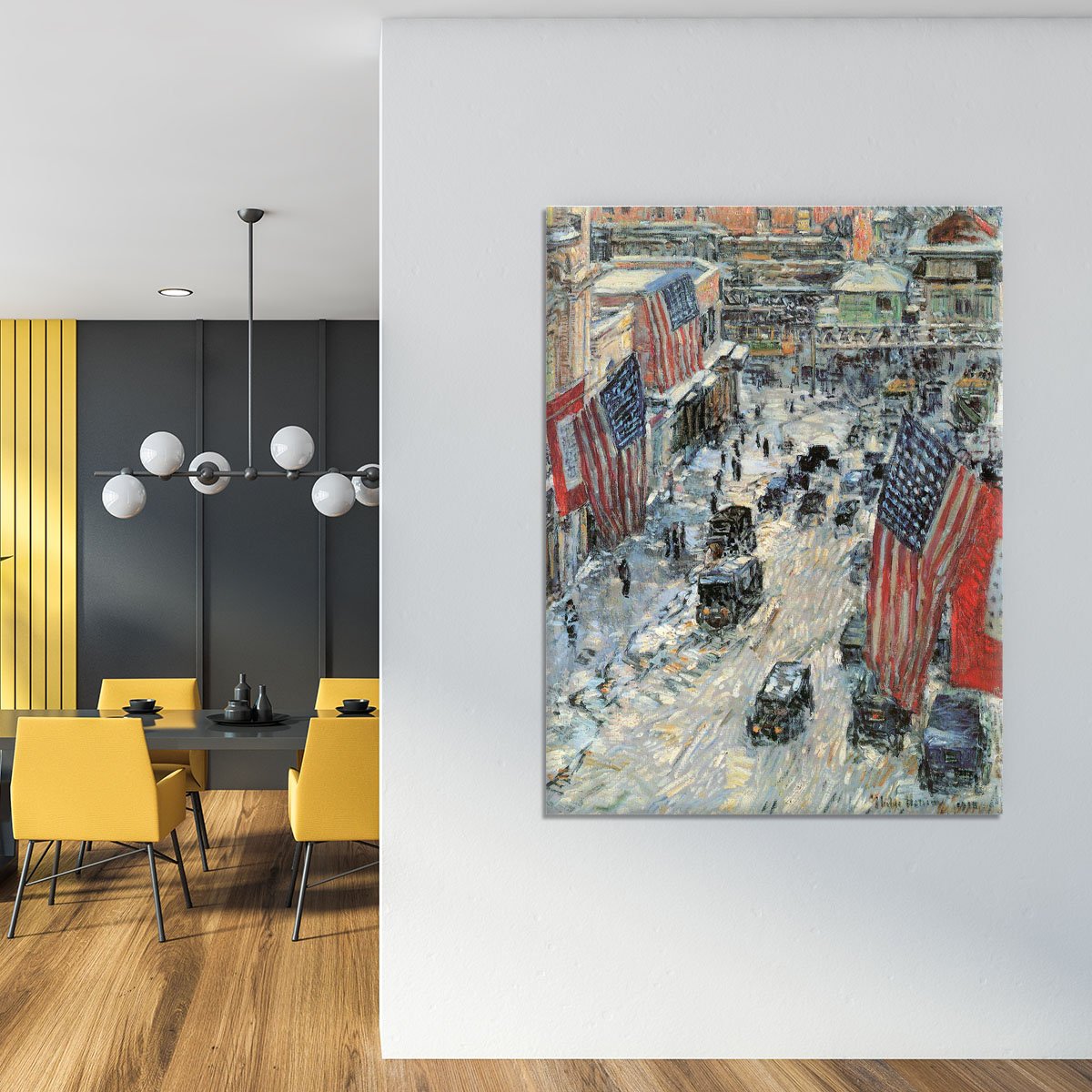 Flags on Fifth Avenue Winter 1918 by Hassam Canvas Print or Poster