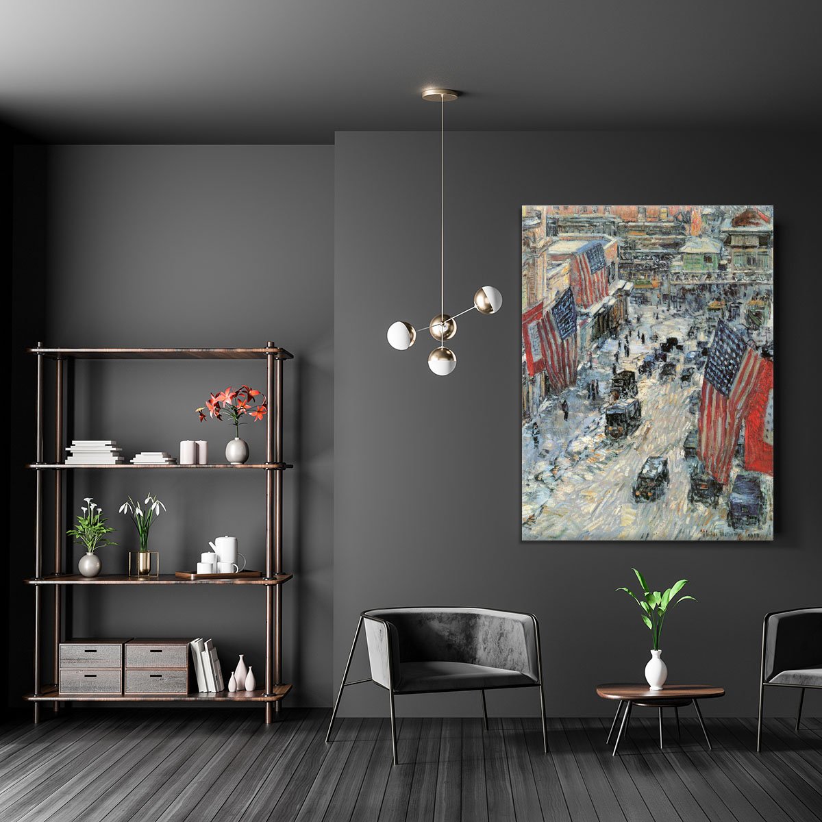 Flags on Fifth Avenue Winter 1918 by Hassam Canvas Print or Poster