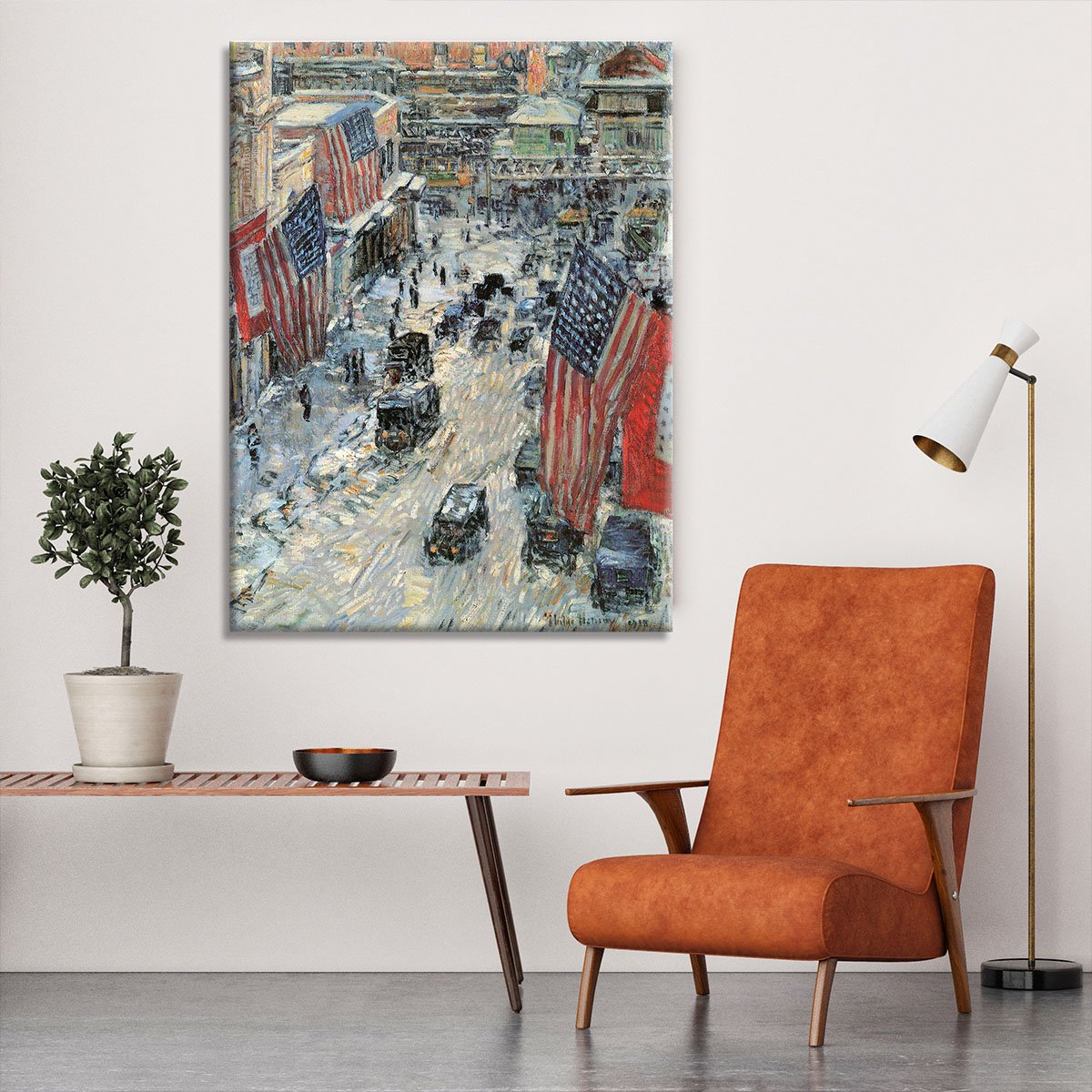 Flags on Fifth Avenue Winter 1918 by Hassam Canvas Print or Poster