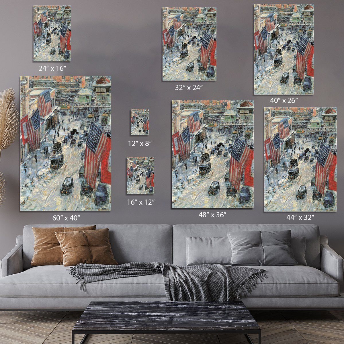 Flags on Fifth Avenue Winter 1918 by Hassam Canvas Print or Poster