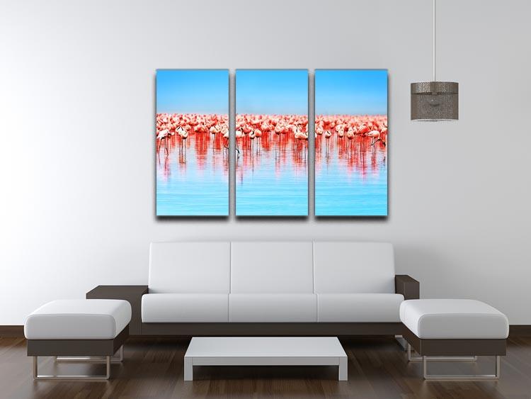 Flamingo birds in the lake Nakuru 3 Split Panel Canvas Print - Canvas Art Rocks - 3
