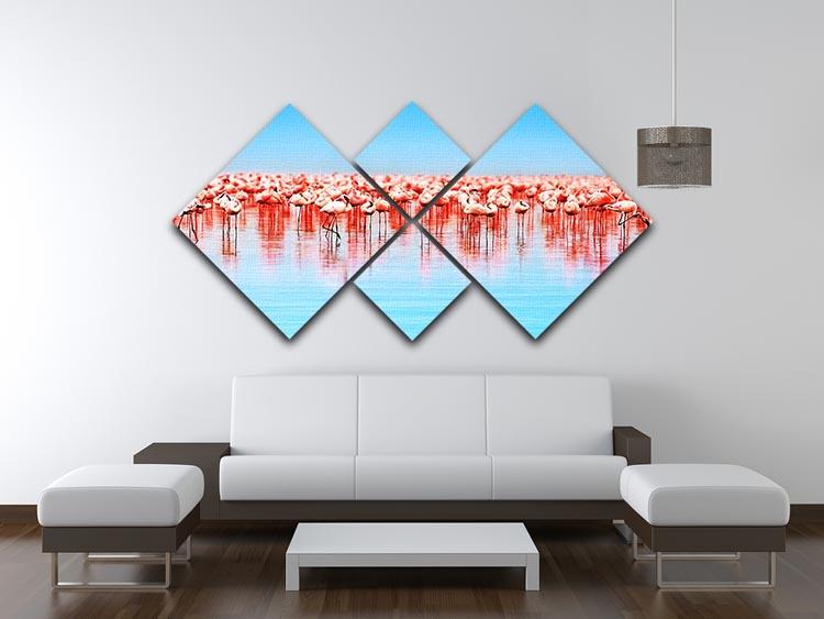Flamingo birds in the lake Nakuru 4 Square Multi Panel Canvas - Canvas Art Rocks - 3