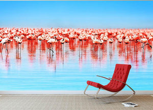Flamingo birds in the lake Nakuru Wall Mural Wallpaper - Canvas Art Rocks - 2