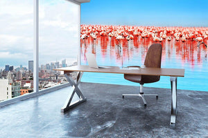 Flamingo birds in the lake Nakuru Wall Mural Wallpaper - Canvas Art Rocks - 3