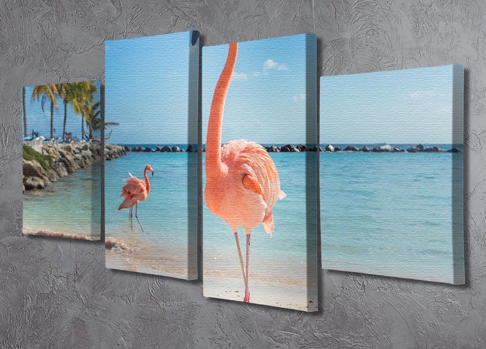 Flamingos on the Aruba beach 4 Split Panel Canvas - Canvas Art Rocks - 2