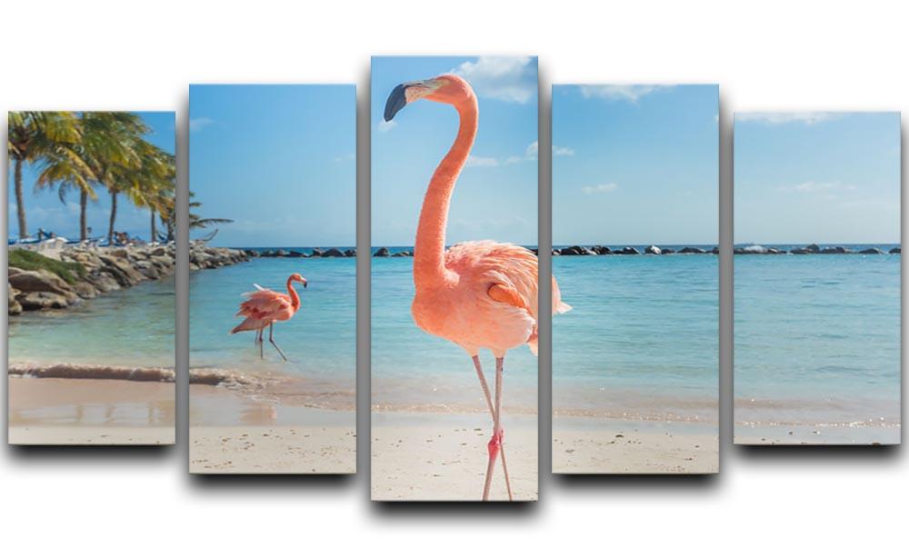 Flamingos on the Aruba beach 5 Split Panel Canvas - Canvas Art Rocks - 1