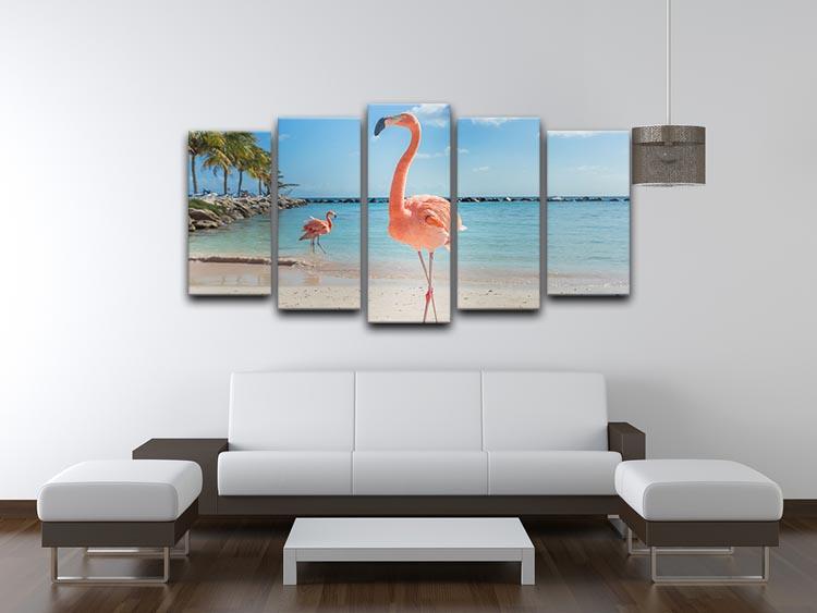 Flamingos on the Aruba beach 5 Split Panel Canvas - Canvas Art Rocks - 3