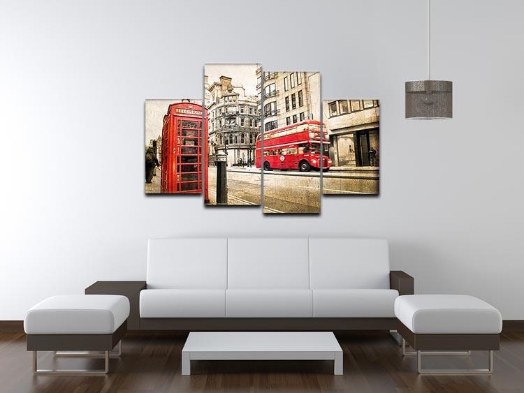 Fleet street vintage sepia 4 Split Panel Canvas  - Canvas Art Rocks - 3