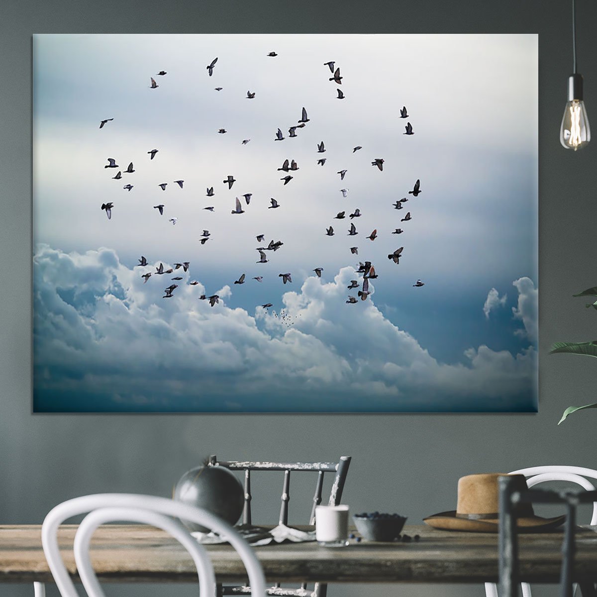 Flock of birds flying in the sky Canvas Print or Poster