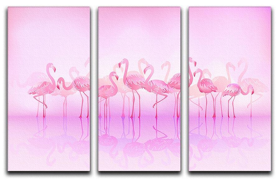 Flock of caribbean flamingos over a lake 3 Split Panel Canvas Print - Canvas Art Rocks - 1