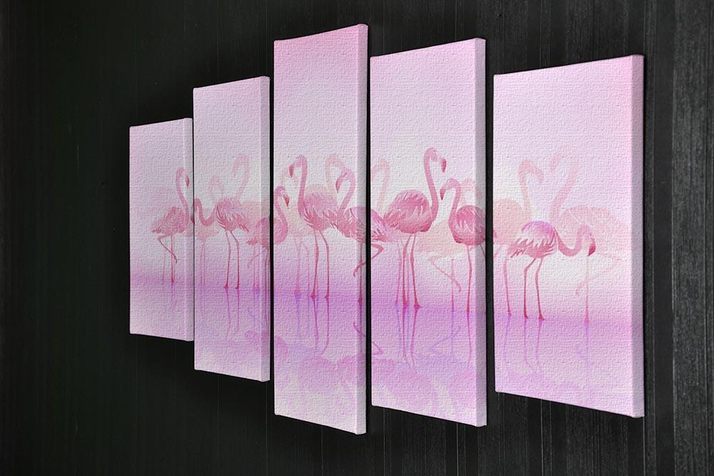 Flock of caribbean flamingos over a lake 5 Split Panel Canvas - Canvas Art Rocks - 2
