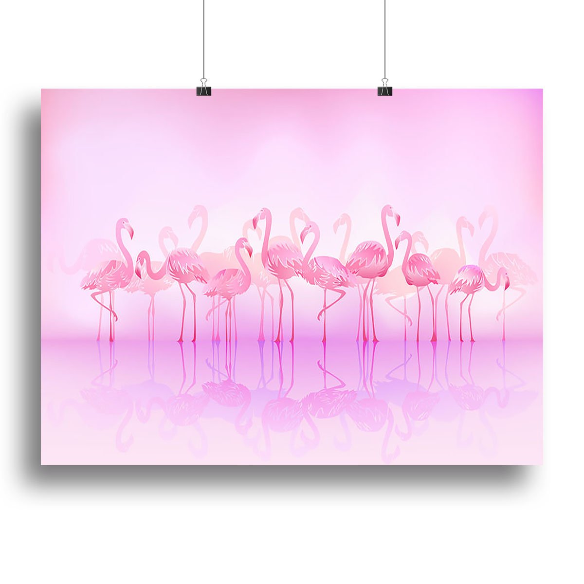 Flock of caribbean flamingos over a lake Canvas Print or Poster