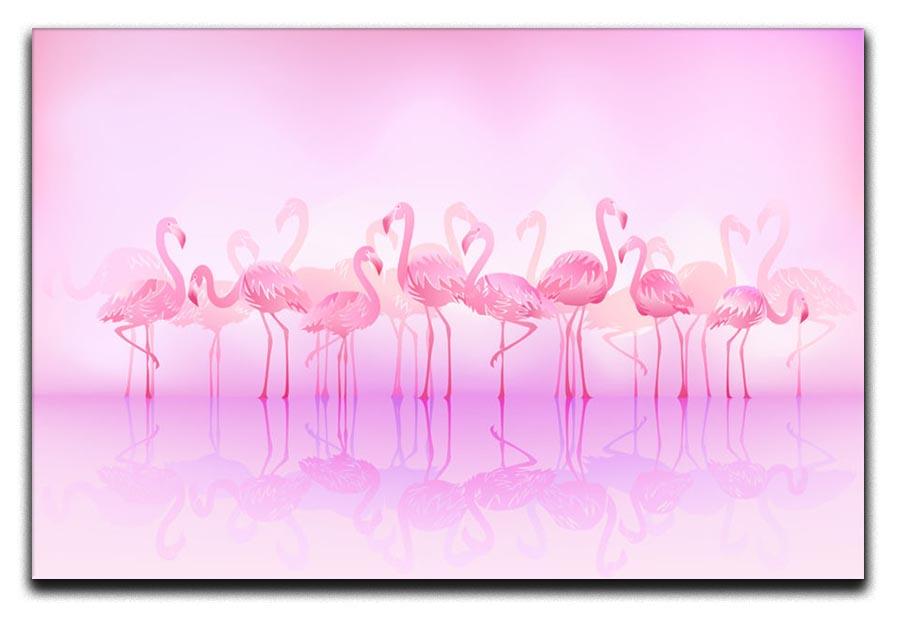 Flock of caribbean flamingos over a lake Canvas Print or Poster - Canvas Art Rocks - 1