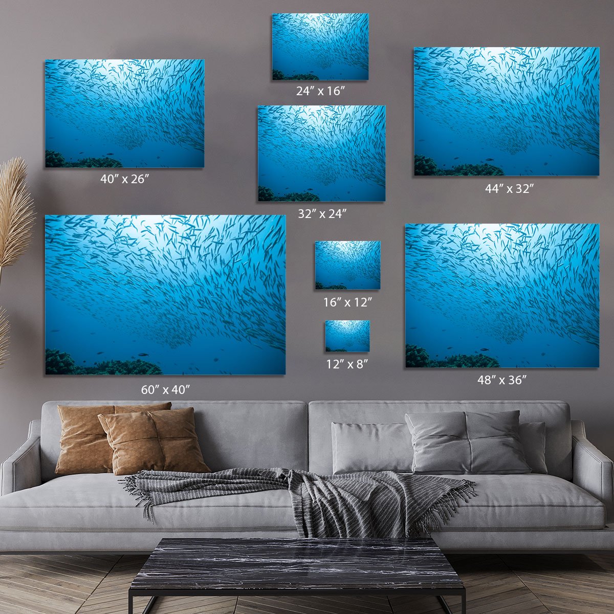 Flock of fish flowing Canvas Print or Poster